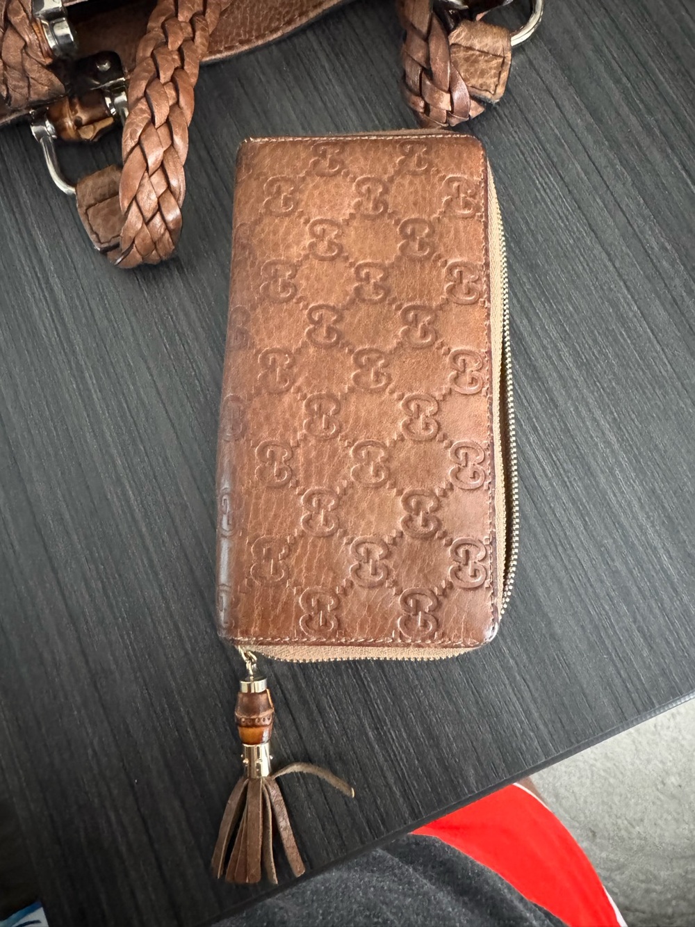 Gucci Brown GG Embossed Zip Wallet